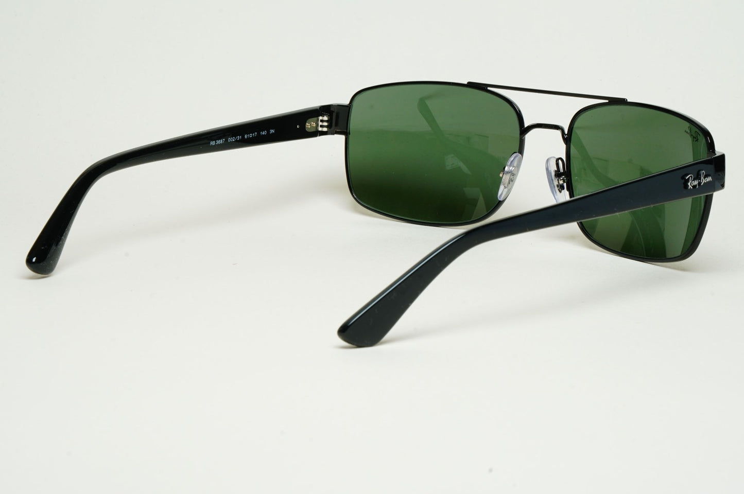 Ray-Ban Sunglasses Black Green Square Pilot Navigator RB 3687 002/31 61mm