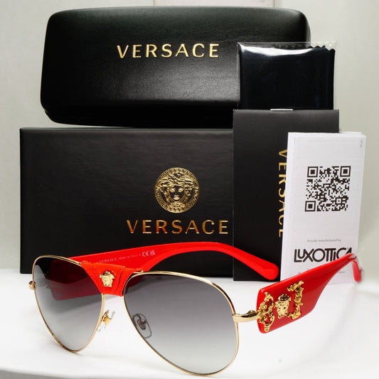 Versace Sunglasses Red Gold Grey Gradient Medusa Pilot MOD VE 2150-Q 1002/11 VV