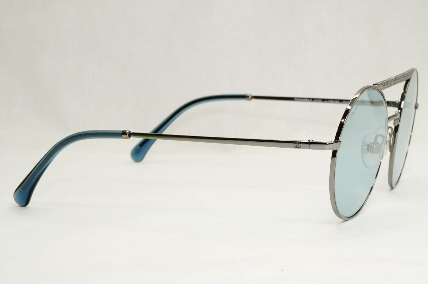 Chanel Sunglasses Blue Grey Gunmetal Round Pilot Metal 4232 c.108/65 200324