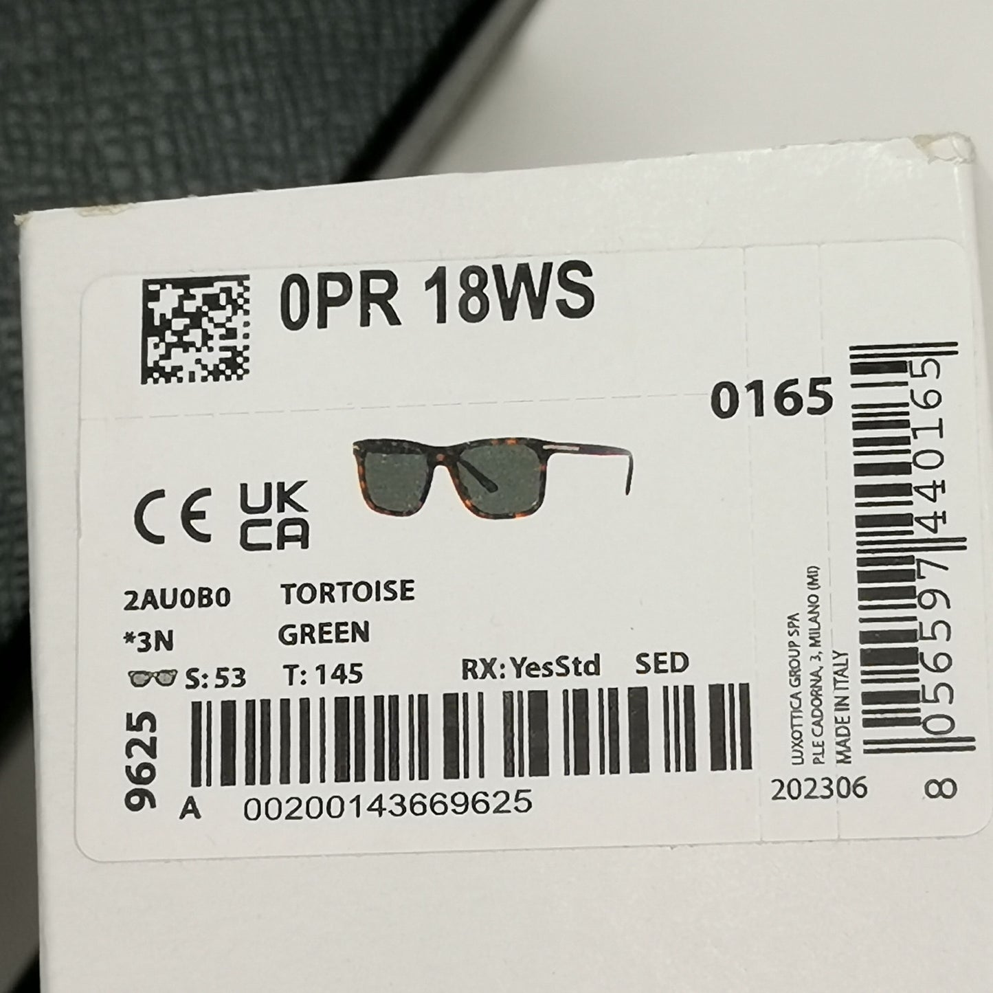 Prada Sunglasses Glass Lens Square Brown Tortoise Green PR18WS SPR 18W 2AU-0B0