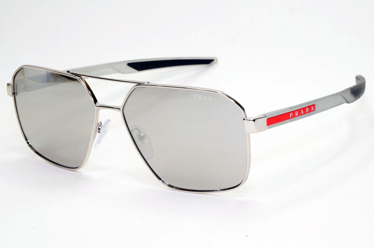 Prada Sunglasses Silver Mirror Grey Transparent PS55WS SPS 55W 1BC-07F 60mm