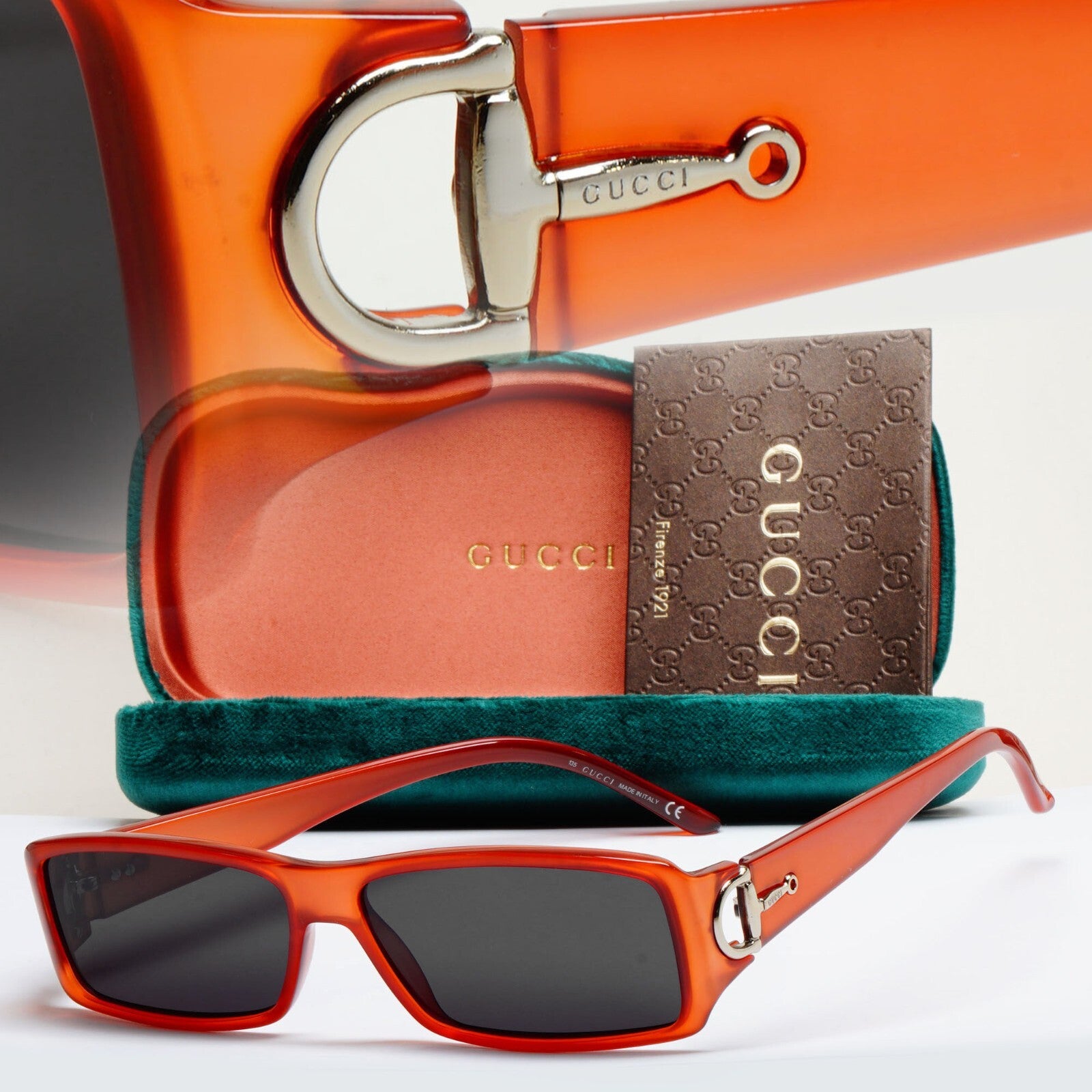 Gucci Sunglasses 2004 Vintage Coral Opalin Pale Red Black Rectangle GG 1524 U1T