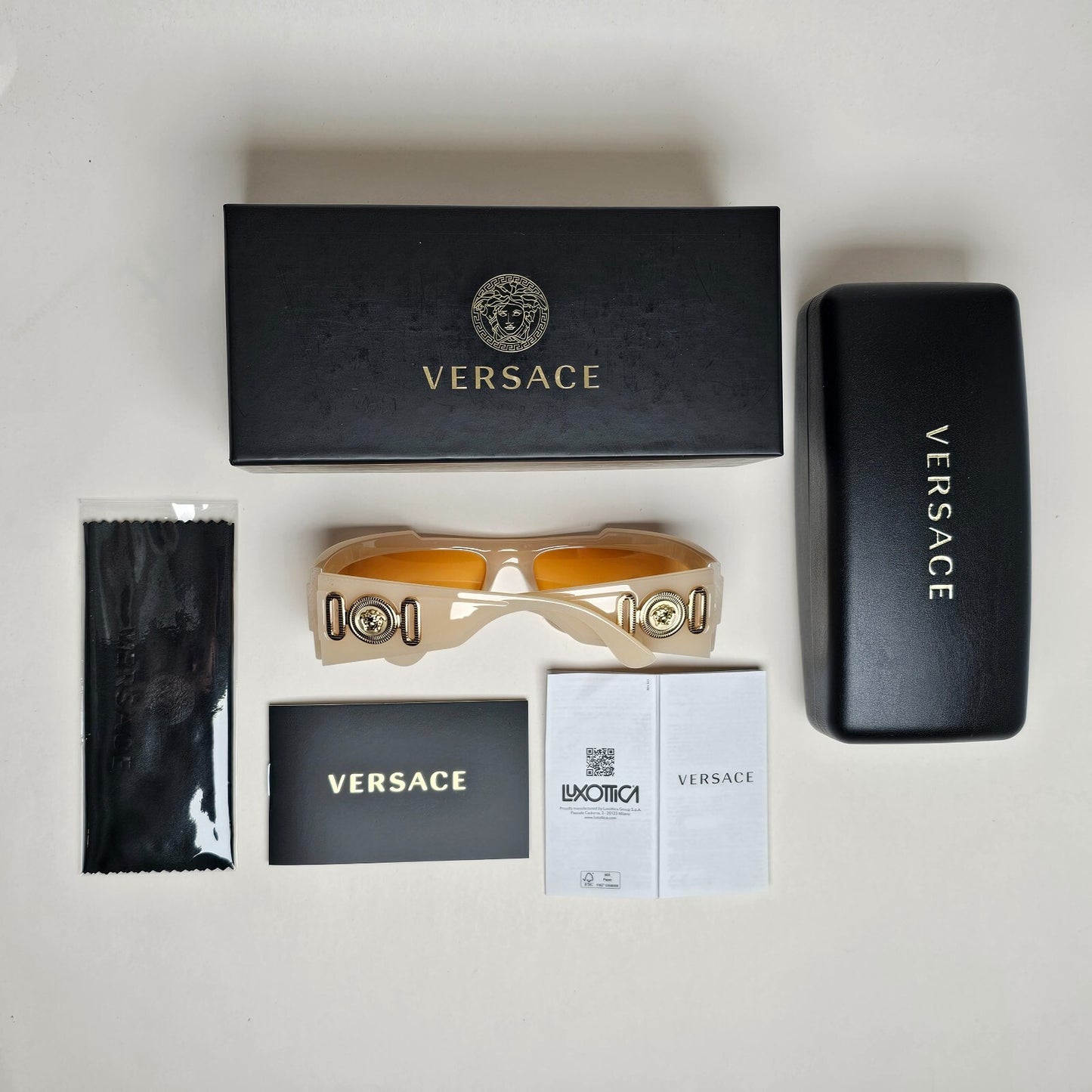 Versace Sunglasses Unisex Wrap Gold Medusa Opal Beige Orange MOD VE 4446 5413/7