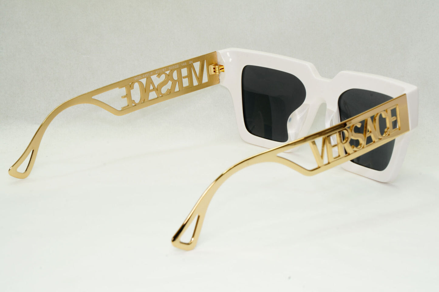 Versace Sunglasses White Gold Letters Big Logo Square MOD VE 4431-F 401/87 50mm