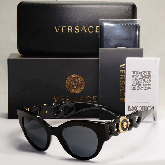 Versace Sunglasses Chain Black Gold Medusa Dark Grey MOD VE 4408 GB1/87 52mm