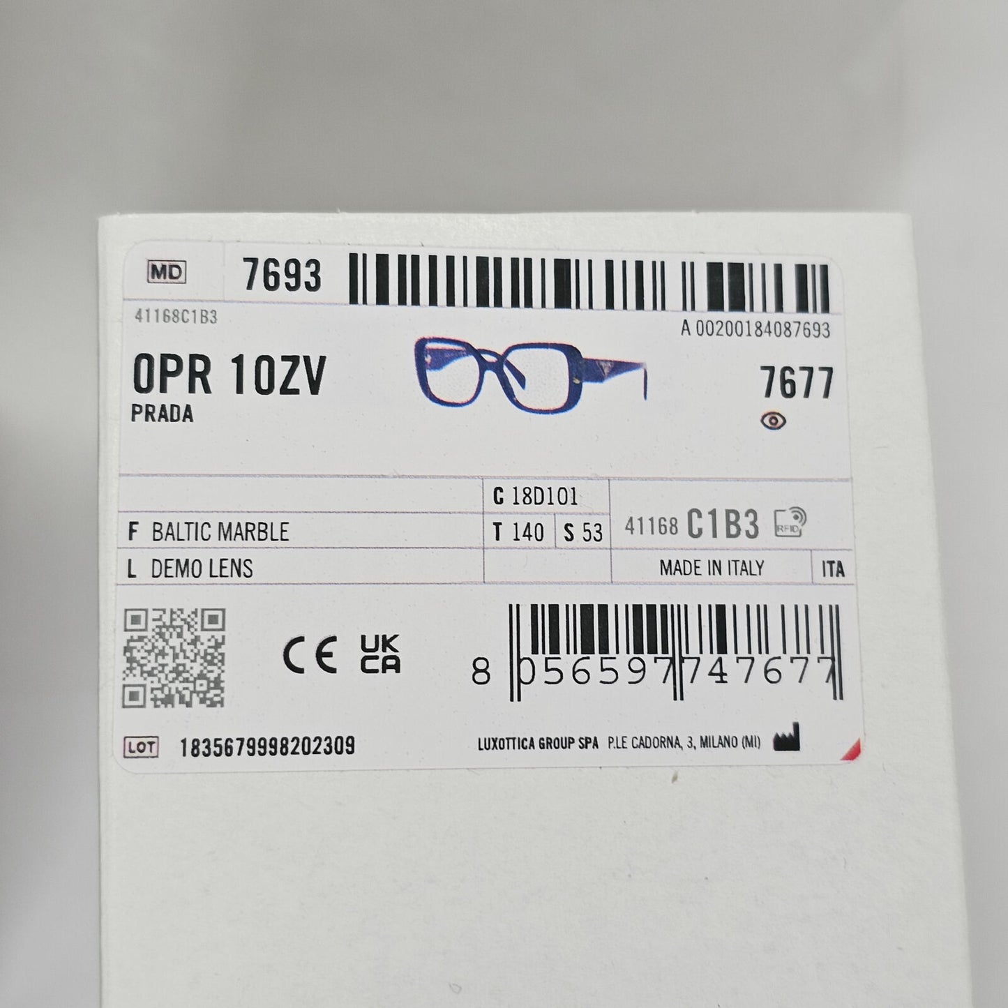 Prada Sunglasses Blue Black Triangle Symbole Marble PR10ZV VPR 10Z 18D-1O1 53mm