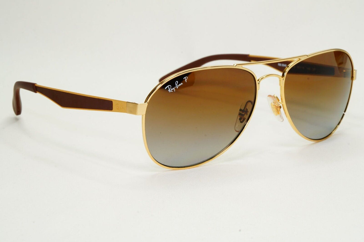 Ray-Ban Sunglasses Polarized Gold Brown Gradient Metal Pilot RB 3549 001/T5 58mm