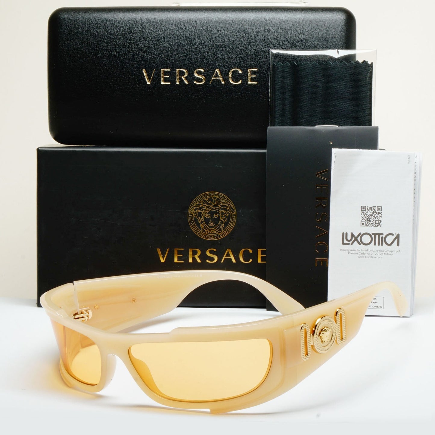 Versace Sunglasses Unisex Wrap Gold Medusa Opal Beige Orange MOD VE 4446 5413/7