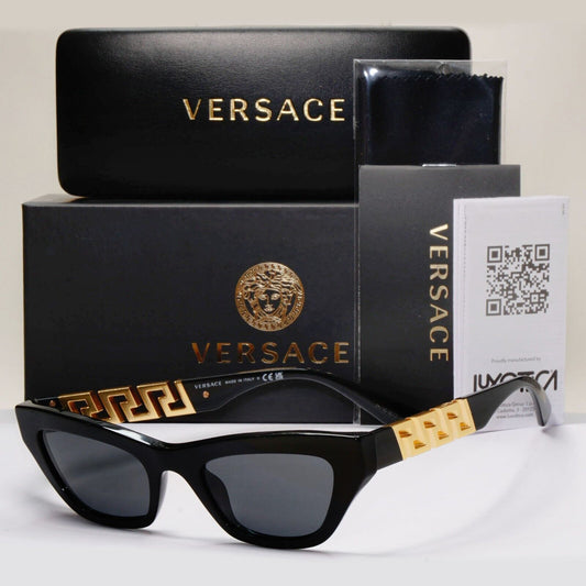 Versace Sunglasses Black Gold Greca Meander Rectangle MOD VE 4419 GB1/87 52mm