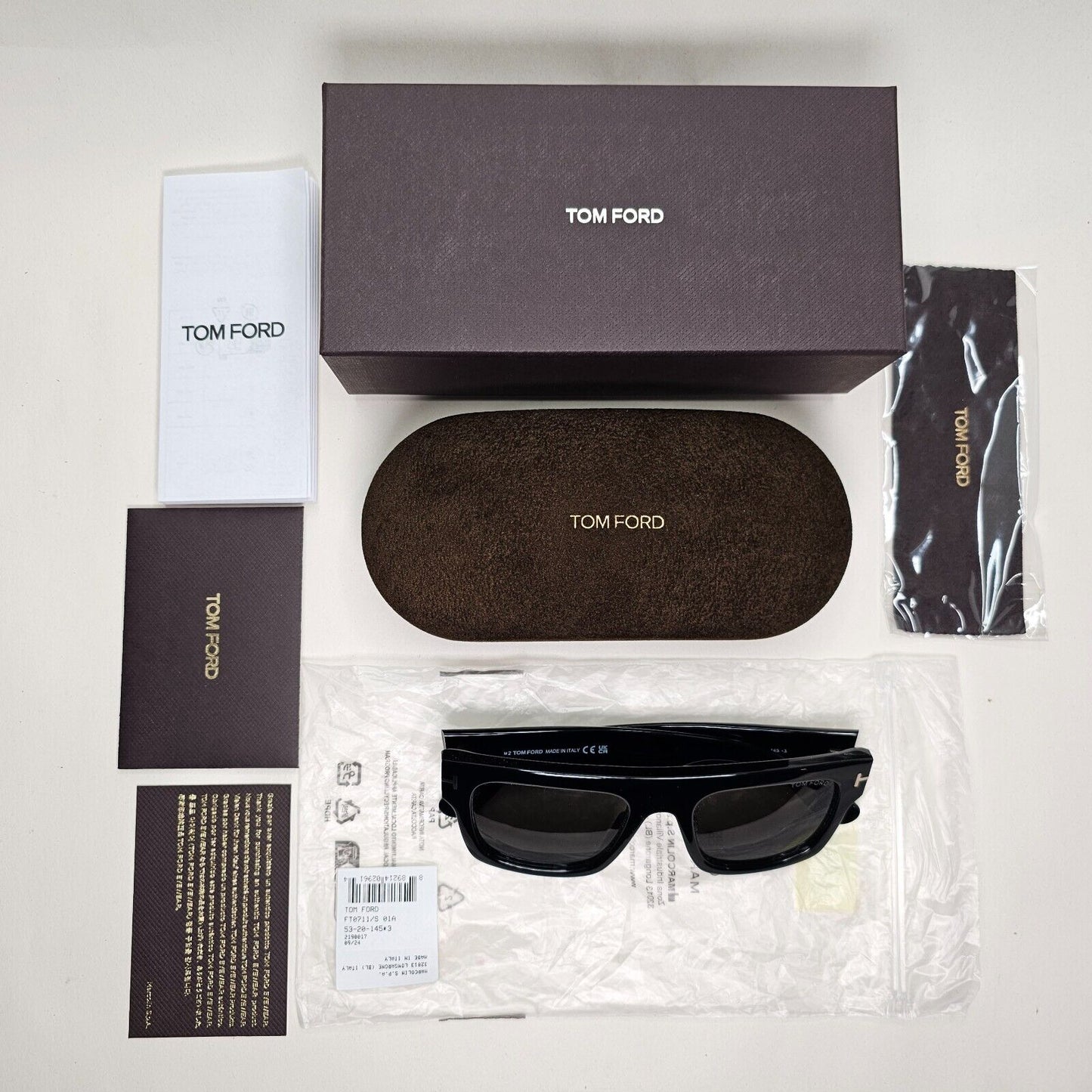 Tom Ford Sunglasses Fausto Black Glossy Square Thick Rim Heavy TF 711 FT0711 01A