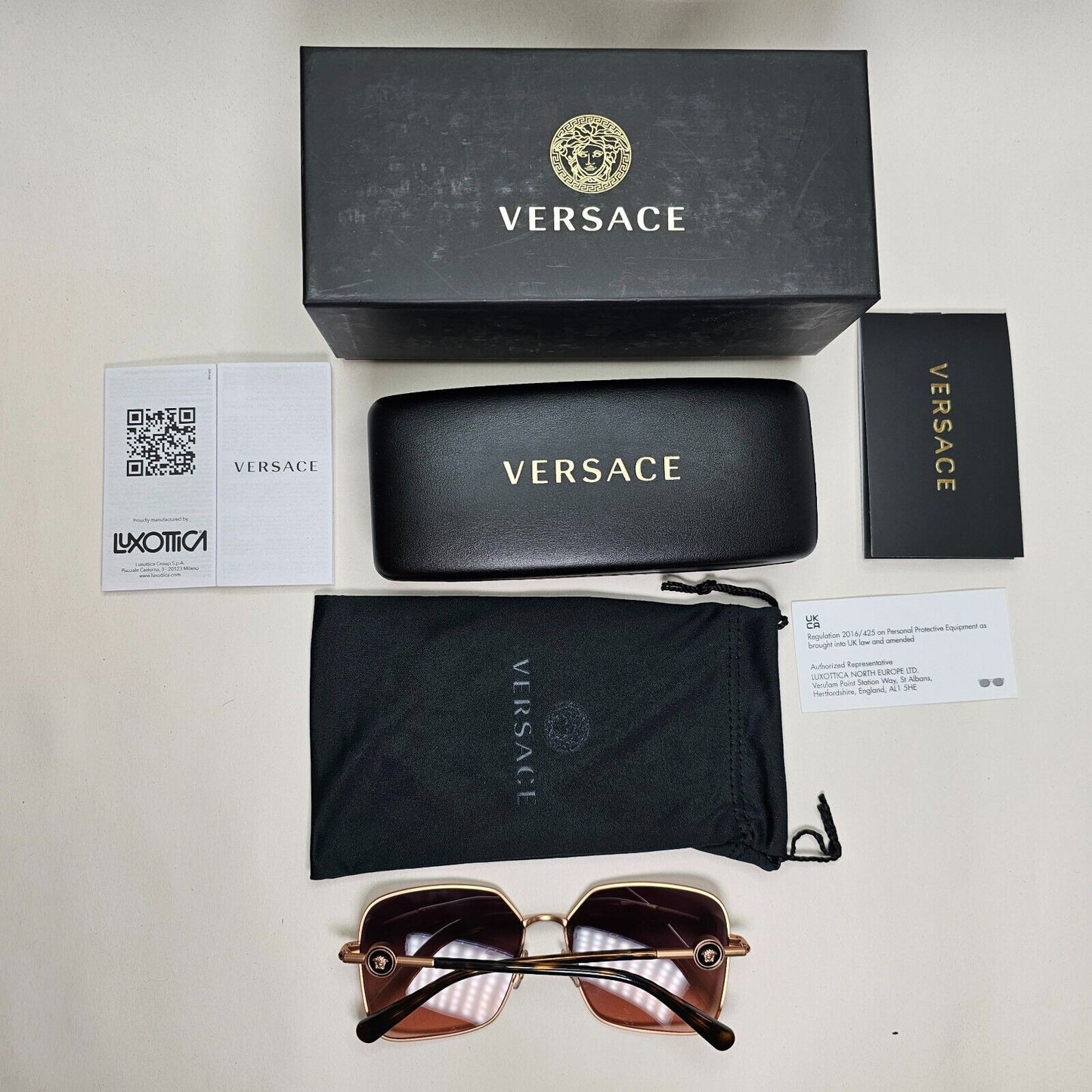Versace Sunglasses Gold Brown Gradient Matte Square Medusa MOD VE 2227 1466/G9