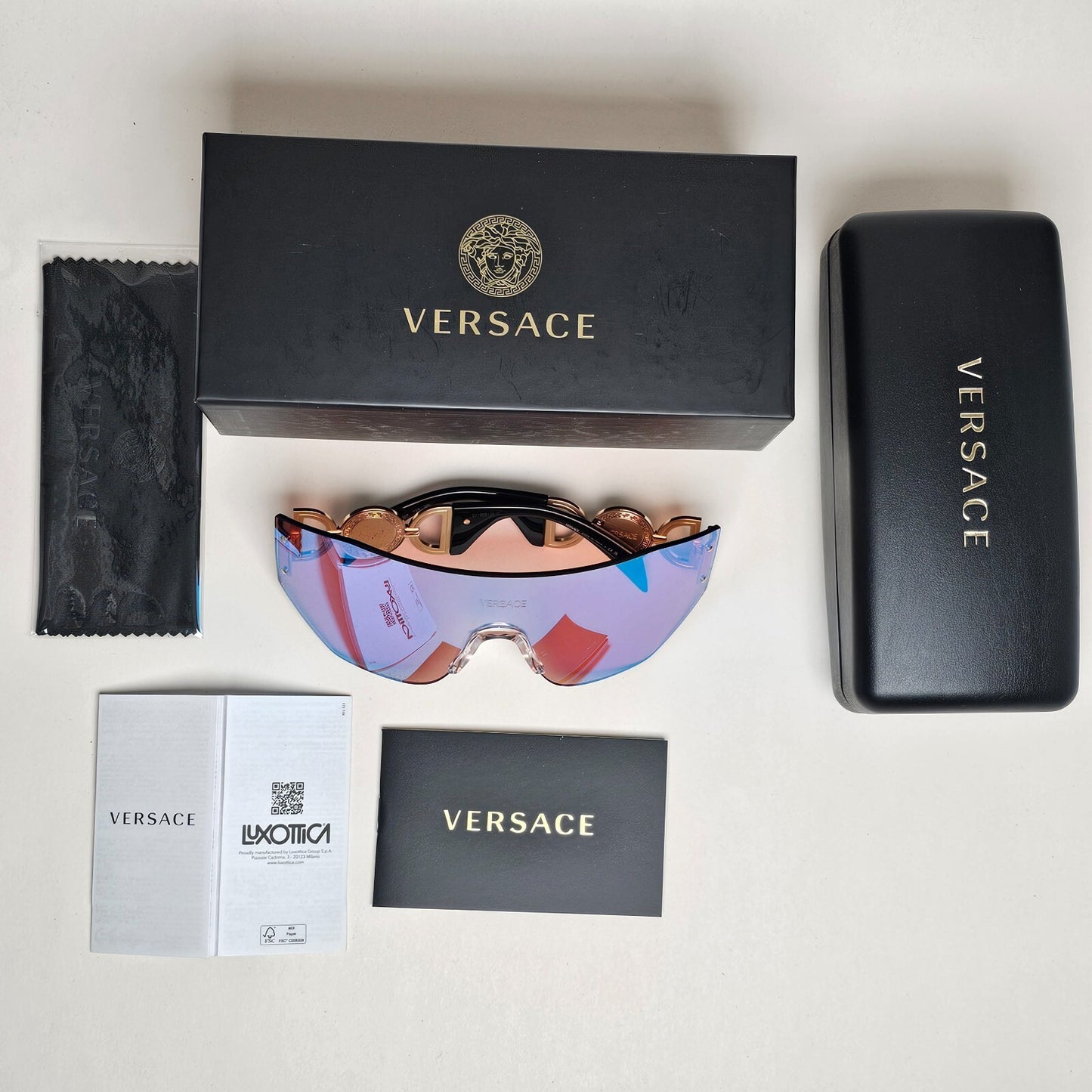 Versace Sunglasses Unisex Gold Medusa Shield Visor Ski Large MOD VE 2258 1002/MA