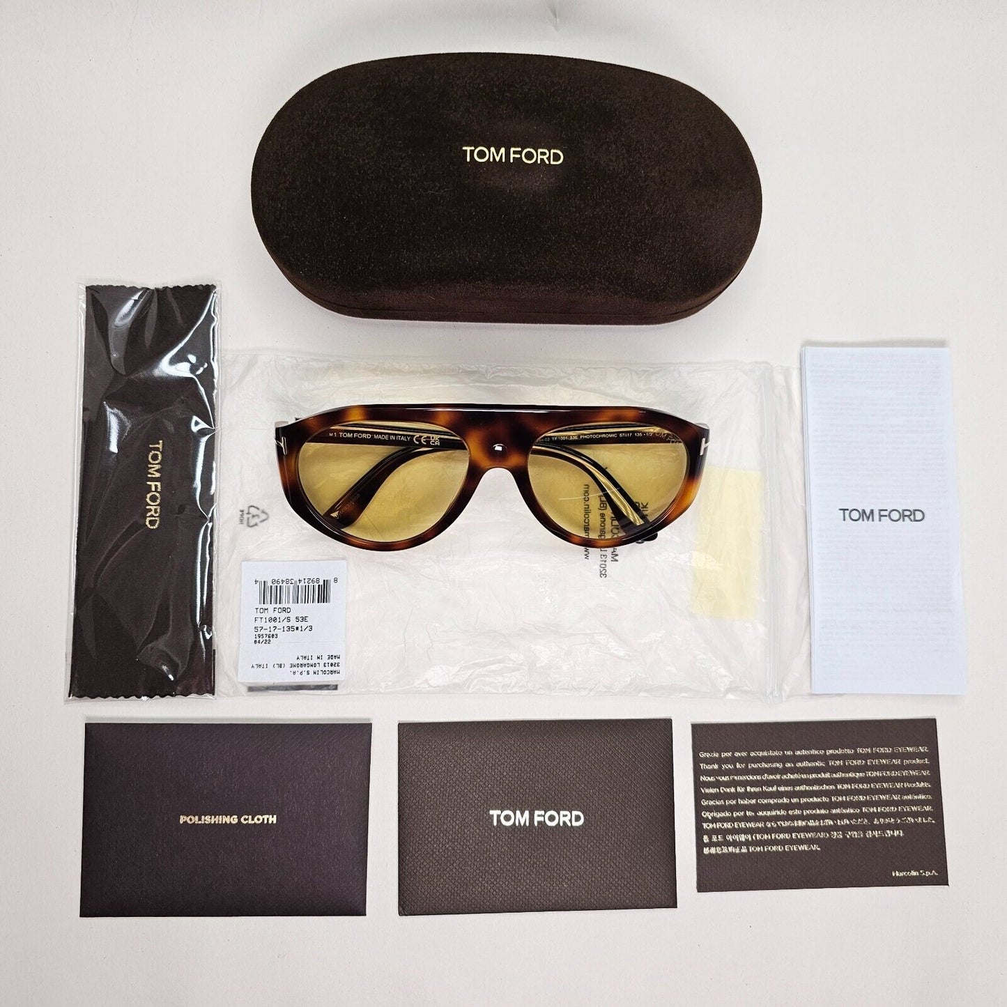 Tom Ford Sunglasses Rex-02 Photochromic Brown Yellow FT1001 TF 1001 53E 57mm