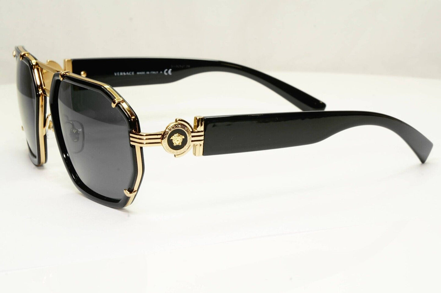 Versace Sunglasses Black Gold Medusa Angular Navigator MOD VE 2228 1002/87 58mm