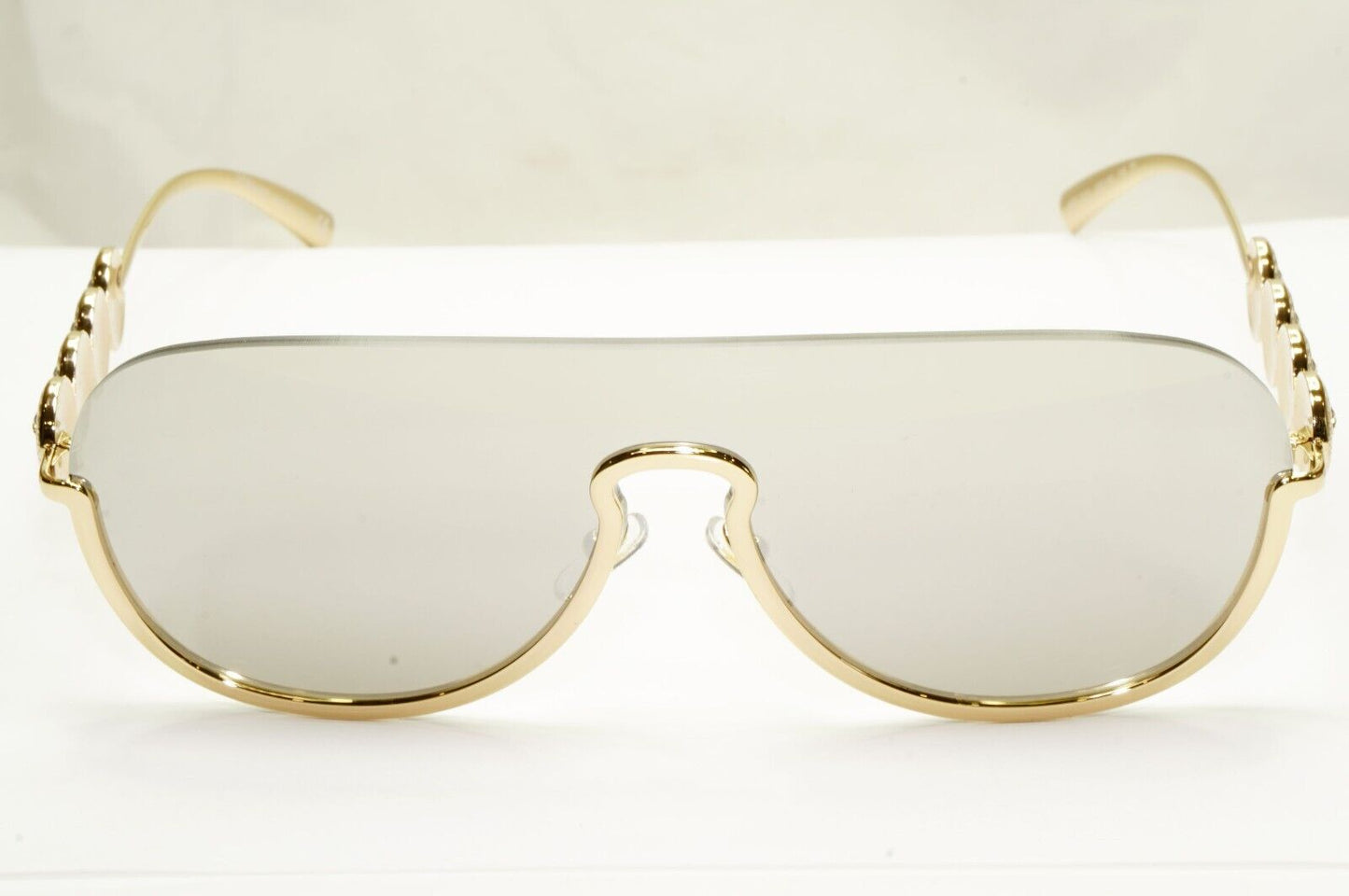 Versace Sunglasses Gold Silver Mirror Medusa Shield Unisex MOD VE 2215 1252/6G