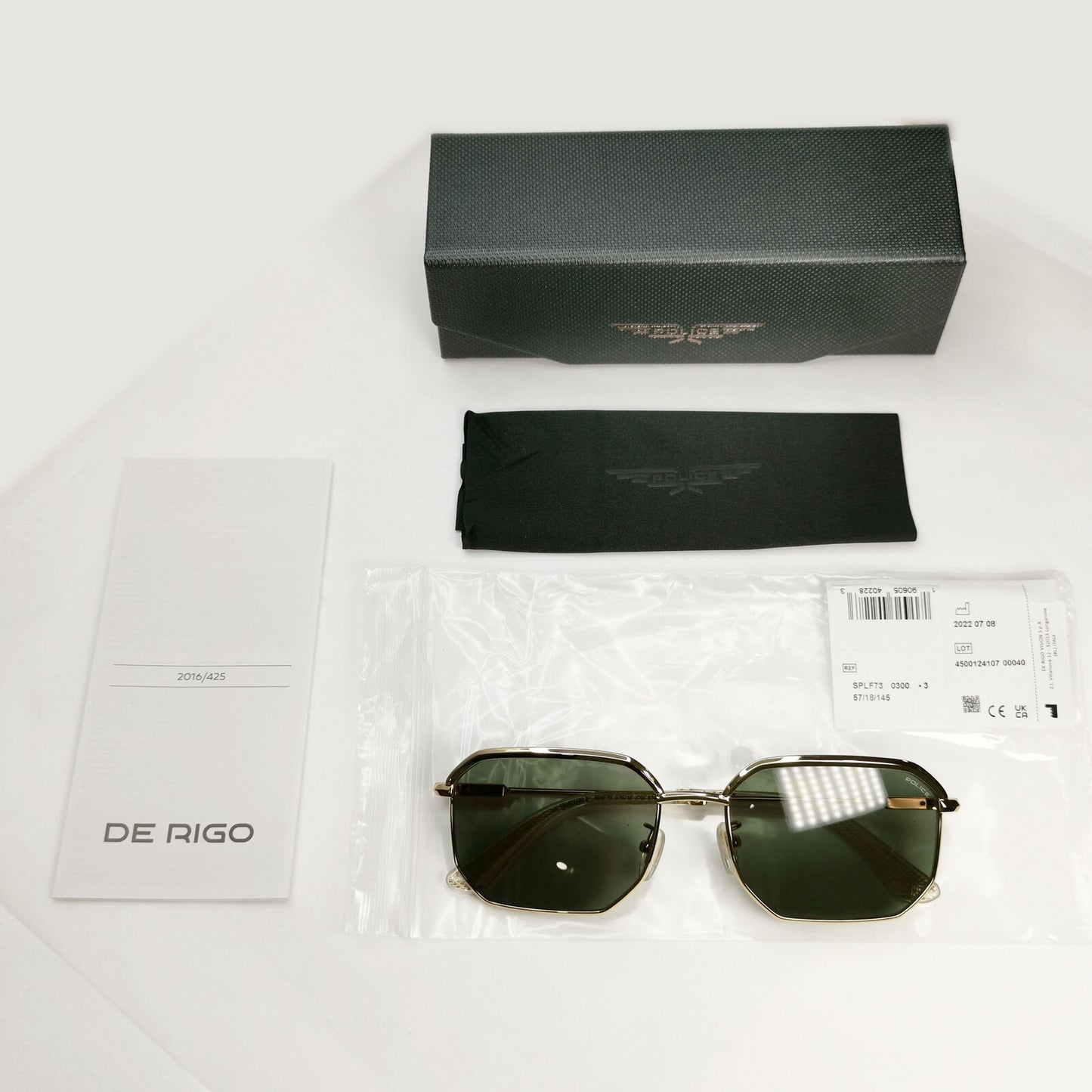 Police Sunglasses Pilot Hexagon Dull Green Gold SPL F73 Horizon 2 COL 0300