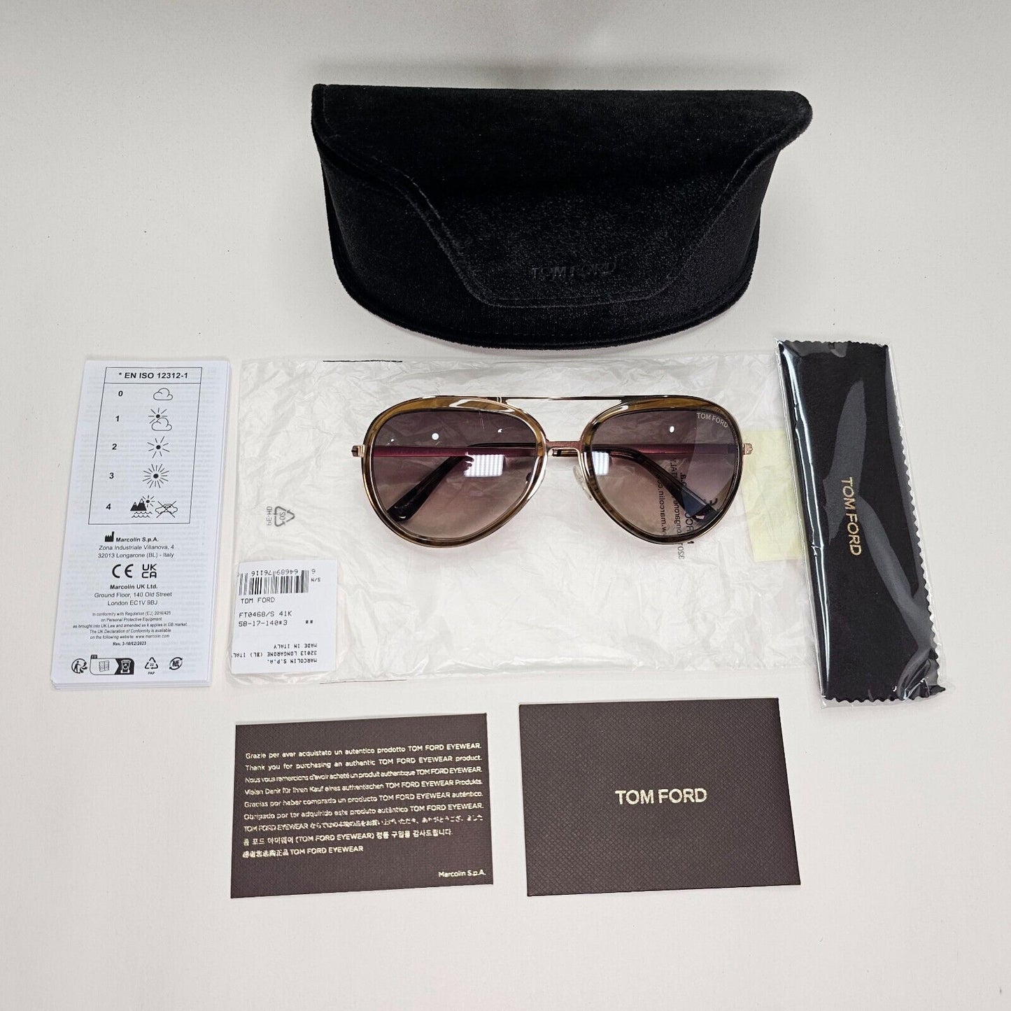 Tom Ford Sunglasses Andy Gold Brown Gradient Pilot FT0468 TF 468 41K 58mm