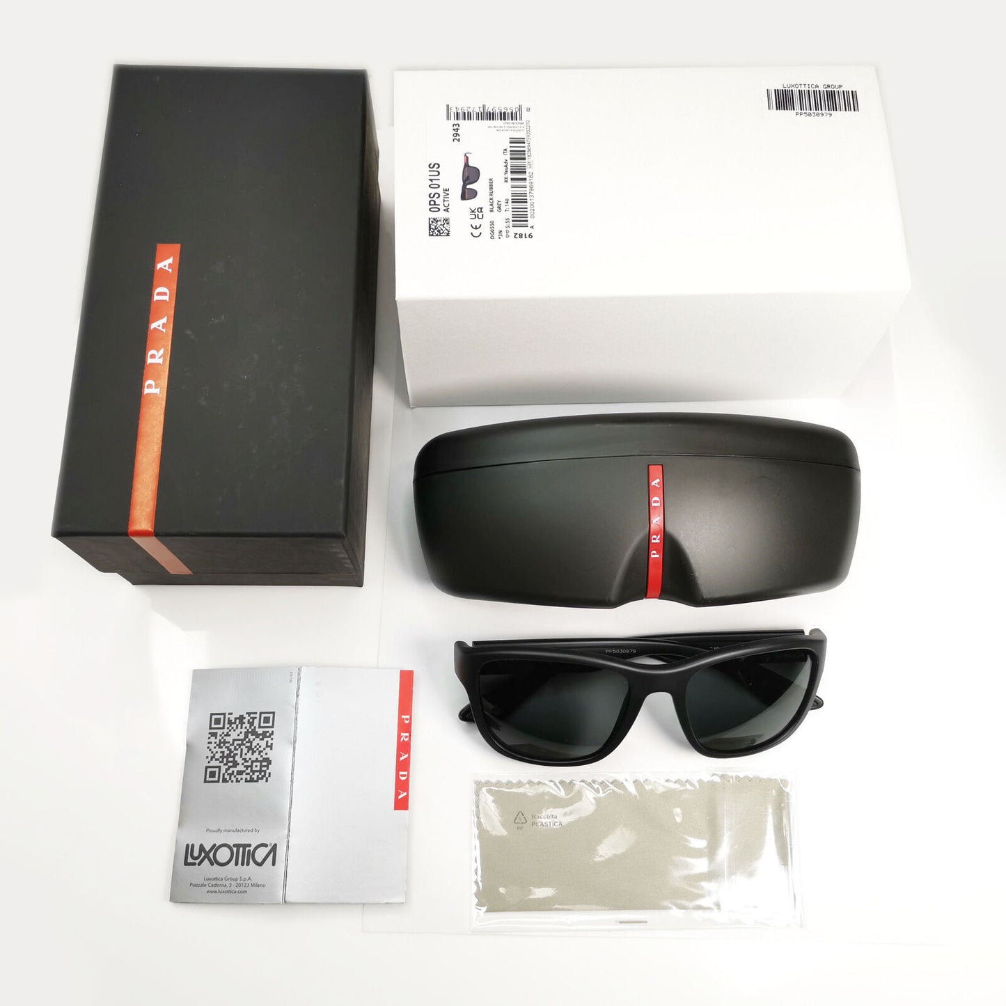 Prada Sunglasses Black Matte Rubber Square Red PS01US SPS 01U DG0-5S0 55mm