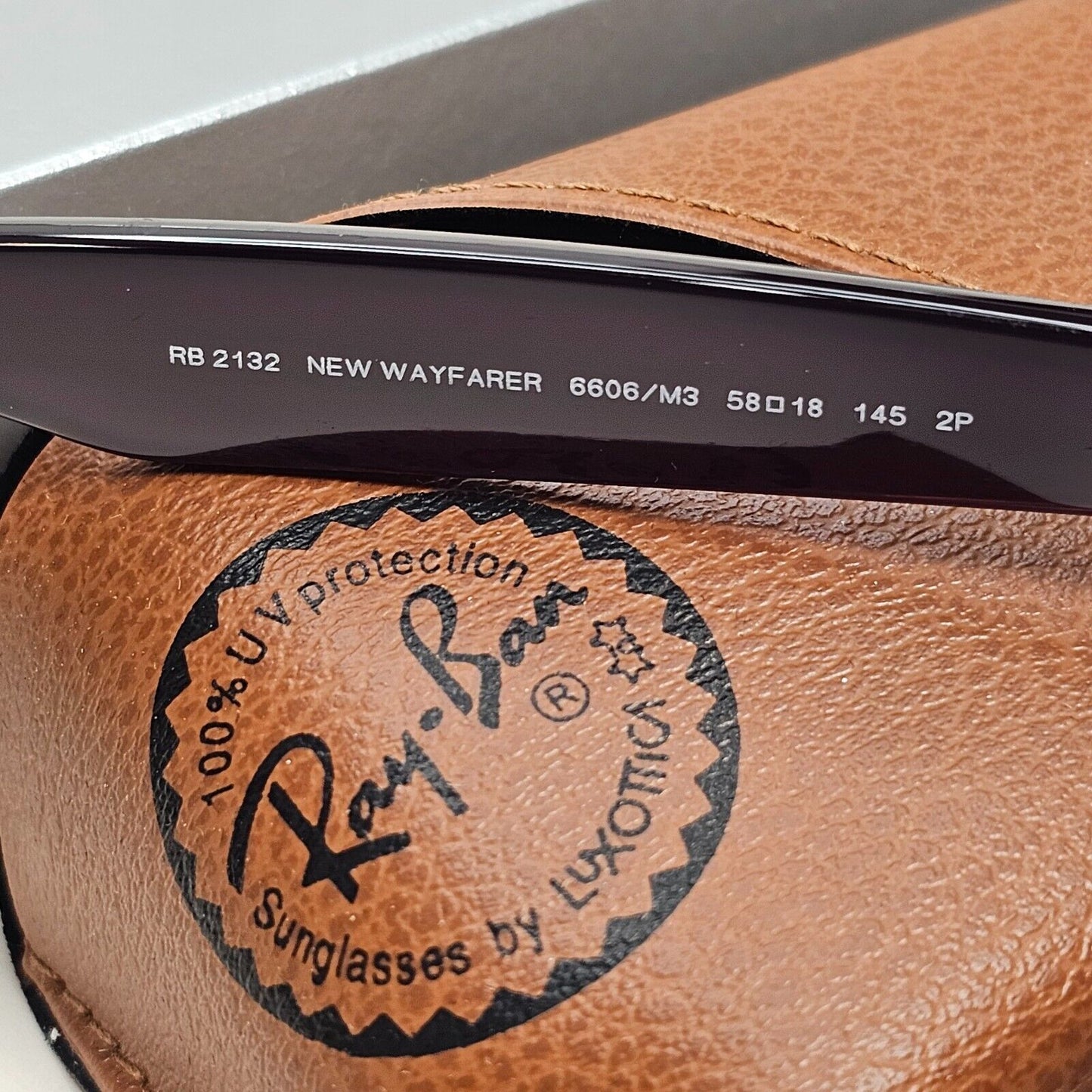 Ray-Ban Sunglasses Polarised New Wayfarer Grey Violet RB 2132 6606/M3 58mm Large