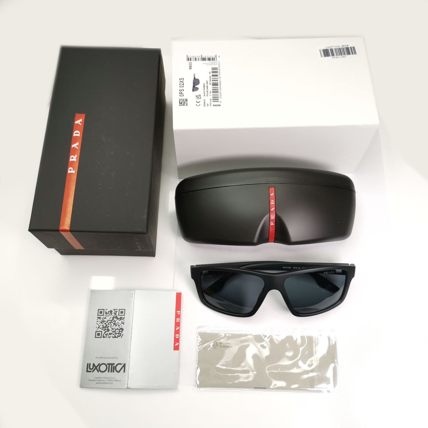 Prada Black Polarized Sunglasses Square Sport Red Stripe PS02XS SPS 02X DG0-02G