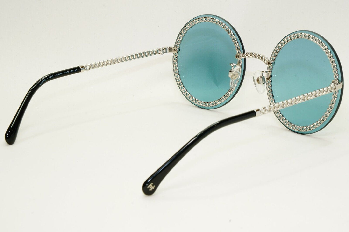 Chanel Sunglasses Chain Round Rimless Metal Silver Blue CH 4245 c.124/80
