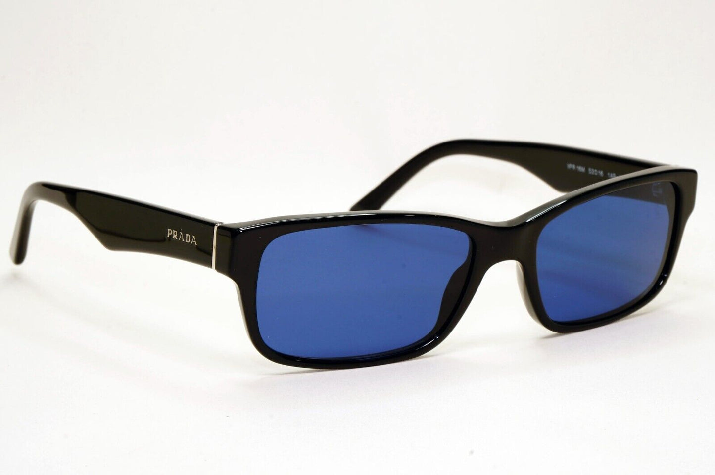 Prada Sunglasses Black Blue Glossy Rectangle Square PR16MV VPR 16M 1AB-1O1 53mm