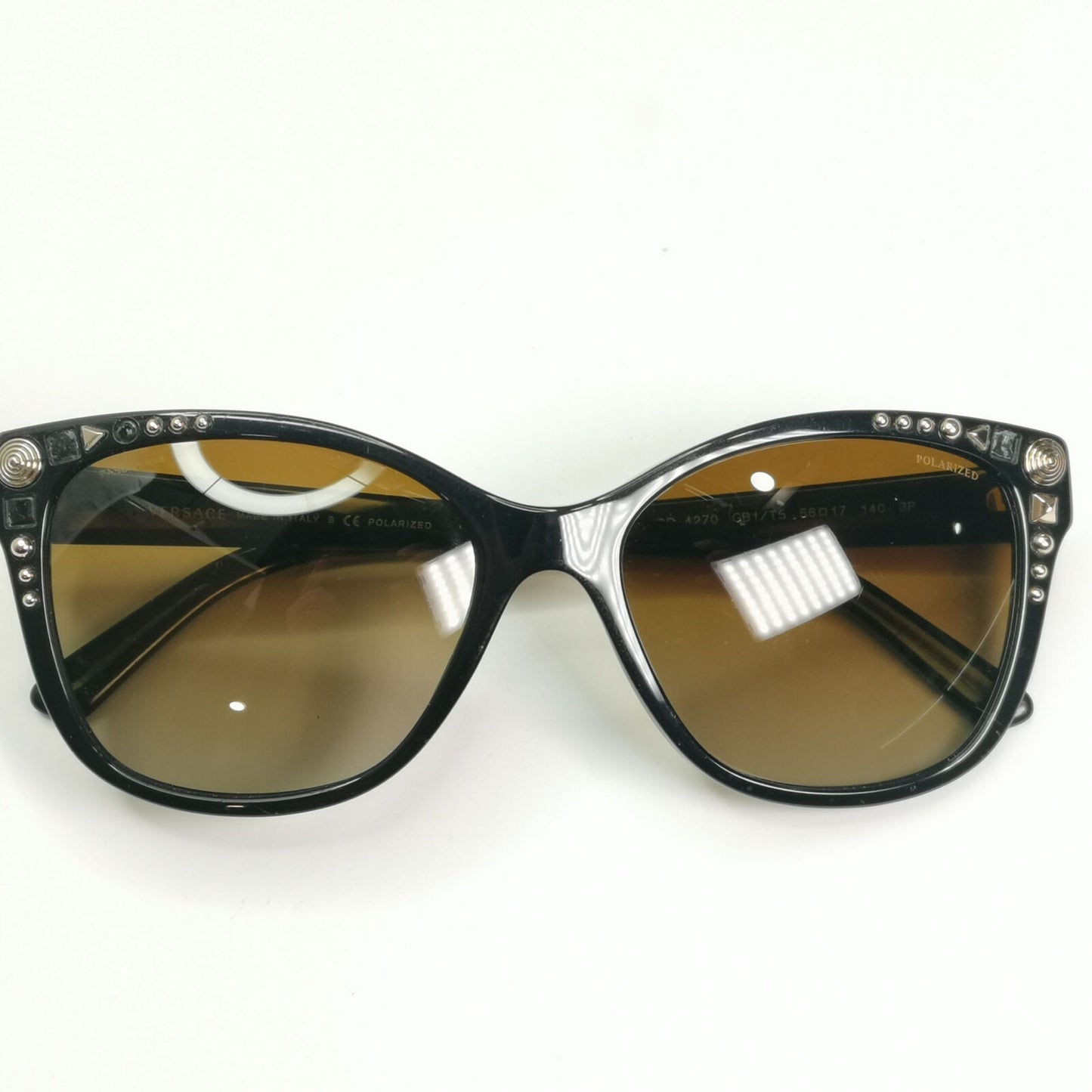 Versace 2013 Sunglasses Polarized Black Brown Gold Studs MOD 4270 GB1/T5 180323