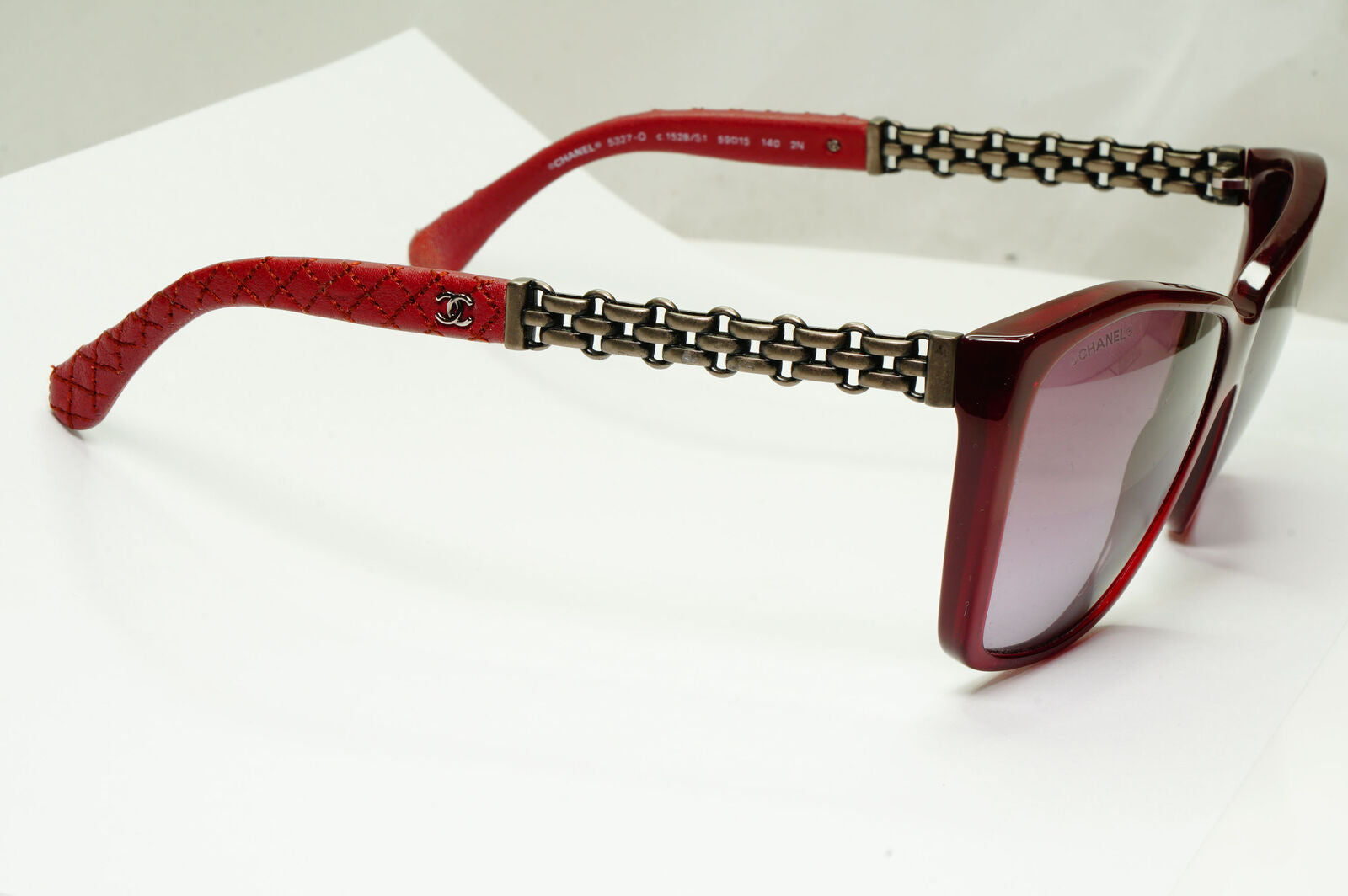 Chanel Leather Chain Sunglasses Red Burgundy Bordo 5327-Q c.1528/S1 110123