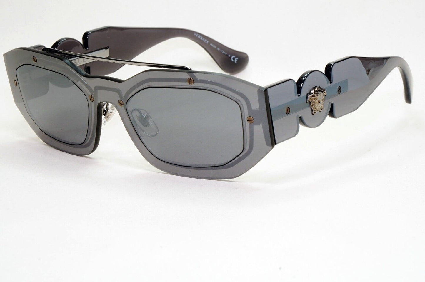 Versace Sunglasses Grey Transparent Mirror Gunmetal Medusa MOD VE 2235 1001/6G