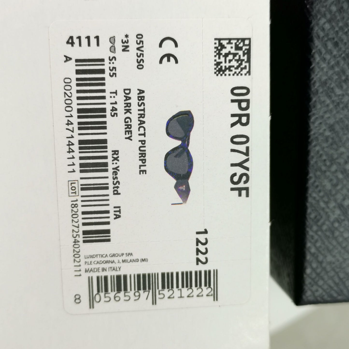 Prada Symbole Marble Sunglasses Black Violet Square PR07YSF SPR 07Y F 05V-5S0