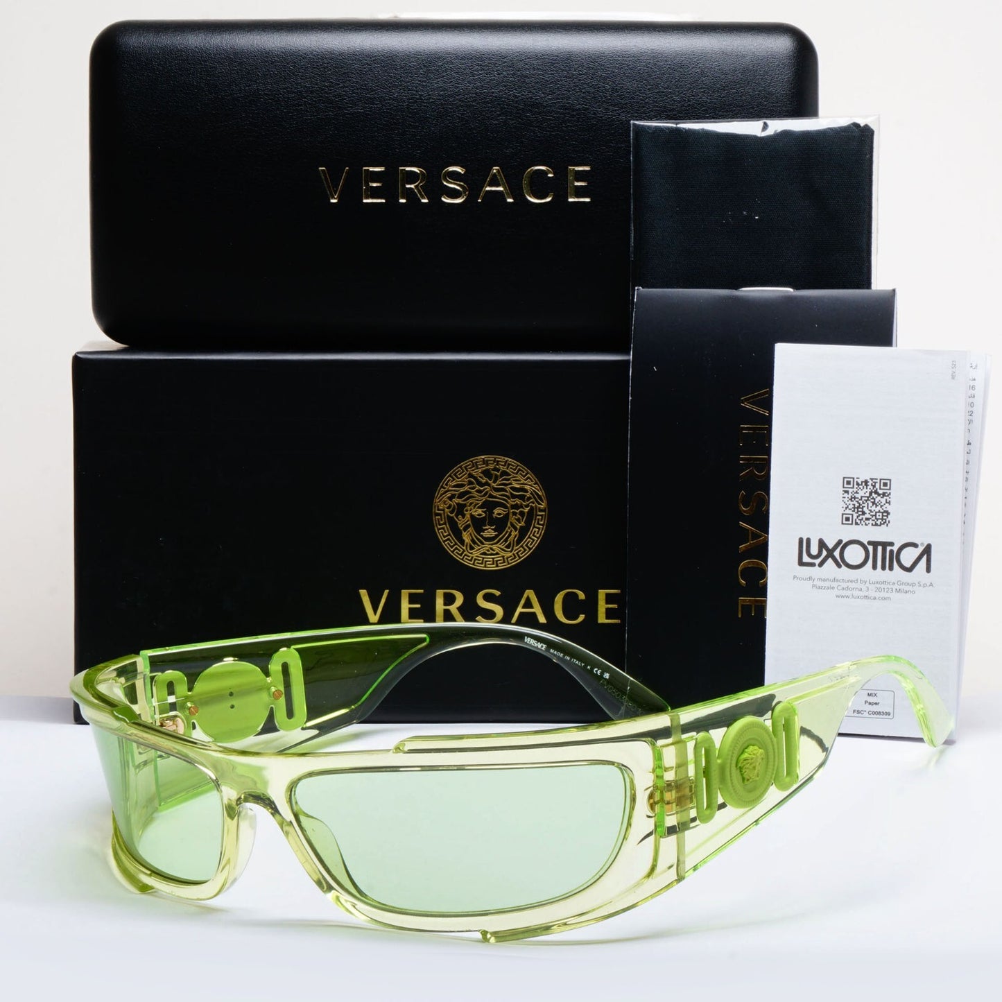 Versace Sunglasses Unisex Wrap Gold Medusa Transparent Green MOD VE 4446 5413/7