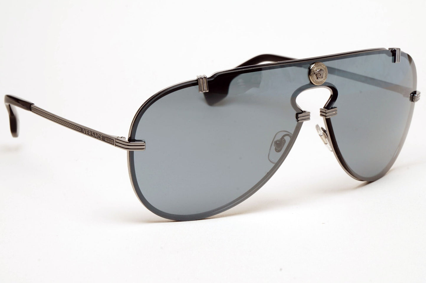 Versace Sunglasses Pilot Shield Gunmetal Grey Mirror MOD VE 2243 1001/6G