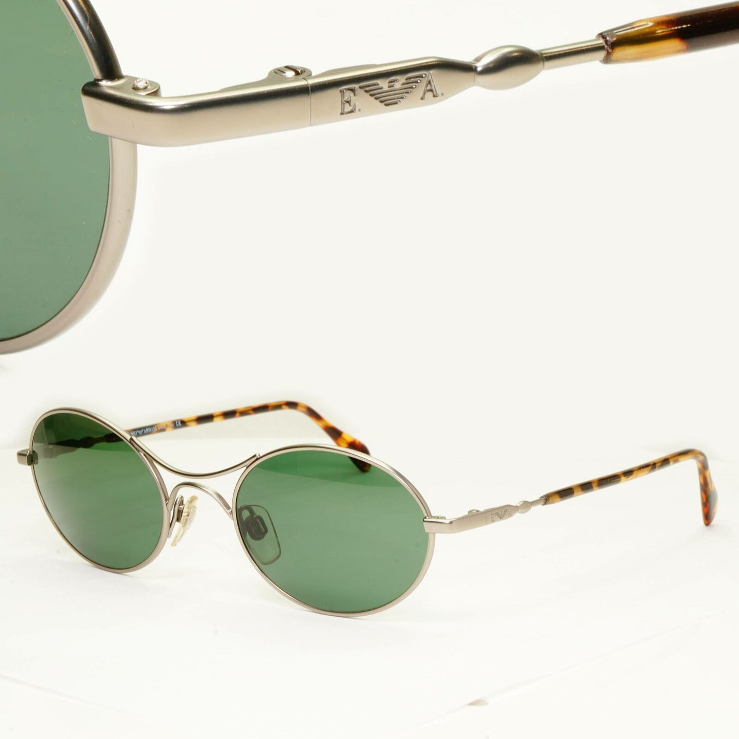 Emporio Armani 1997 Vintage Sunglasses Mens Womens Oval Silver Green 071-S 815