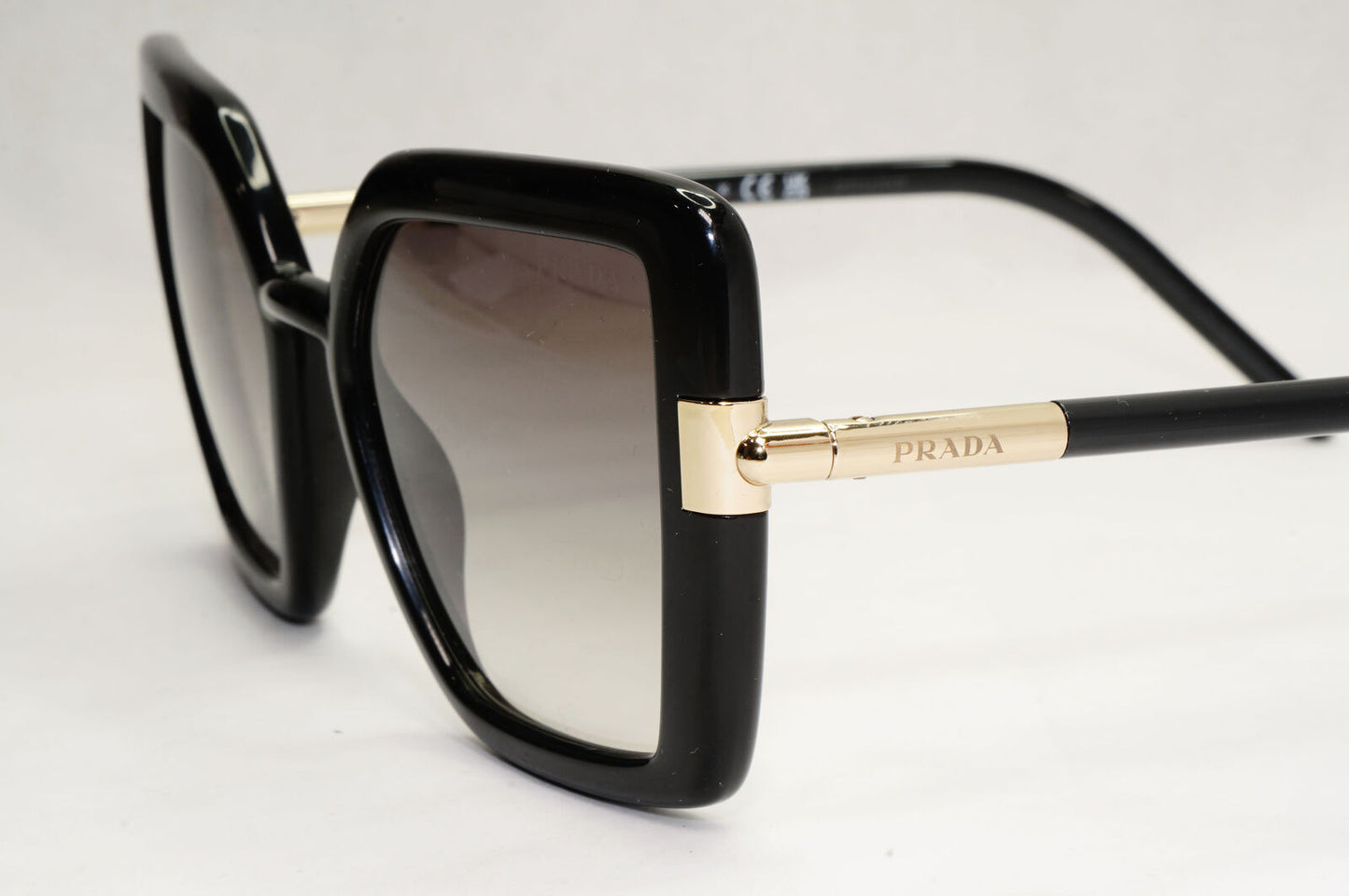 Prada Sunglasses Black Grey Gradient Gold Square Smoke PR09WS SPR 09W 1AB-0A7