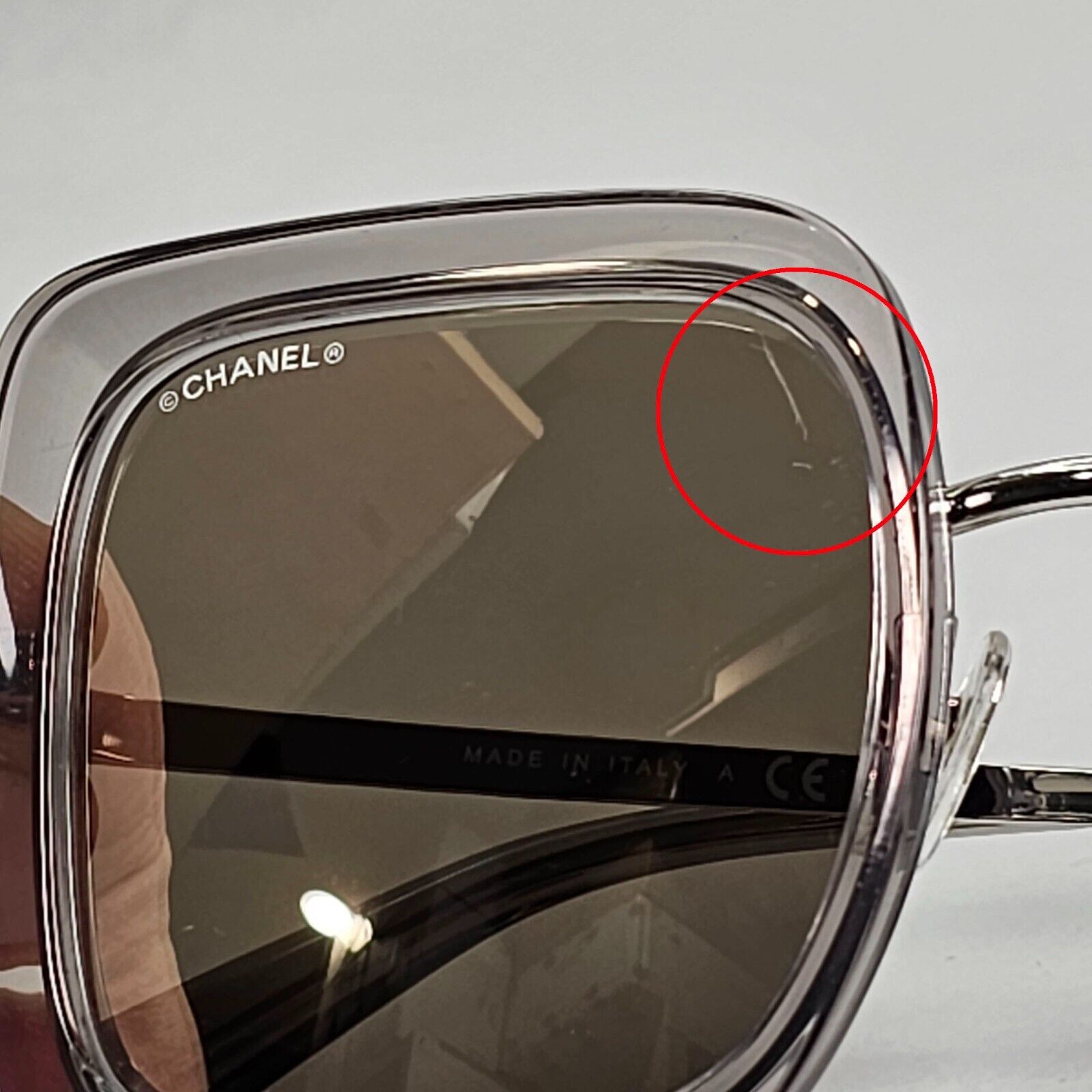 Chanel Sunglasses Silver Mirror Grey Transparent Square 4240 C.906/T7 041223