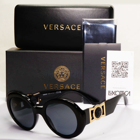 Versace Sunglasses Black Gold Medusa Round Oval Oversized MOD VE 4414 GB1/87