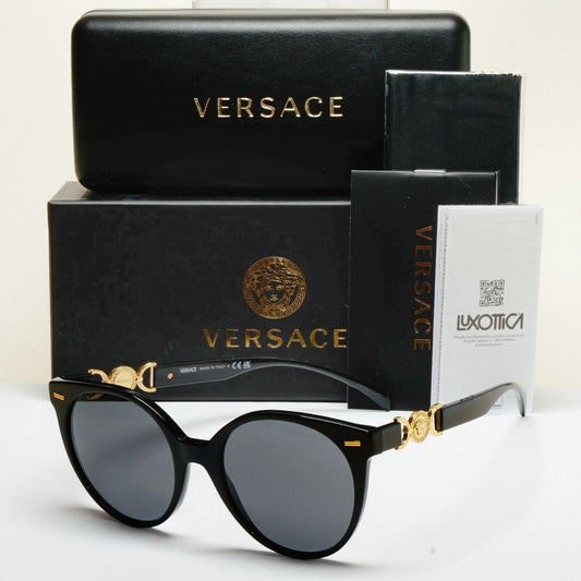Versace Sunglasses Round Oversized Black Grey Gold Medusa MOD VE 4442 GB1/87