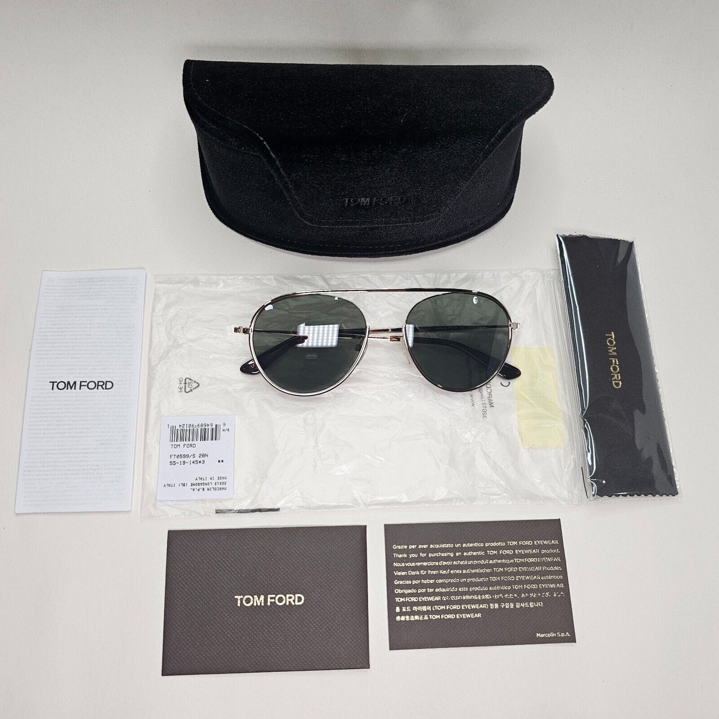 Tom Ford Sunglasses Keith-02 Gold Dark Green Metal Pilot FT0599 TF 599 28N 55mm