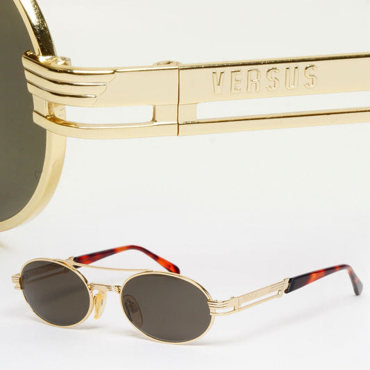 Versus Sunglasses 1996 by Gianni Versace Vintage Gold Grey Oval MOD F23 COL 030