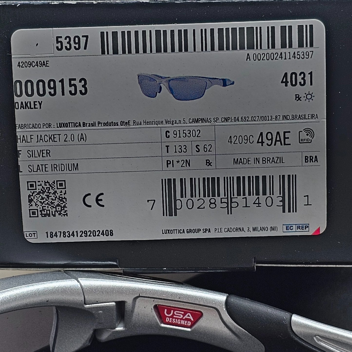 Oakley Sunglasses Half Jacket 2.0 (A) Silver Slate Iridium Wrap OO 9153 02 62mm