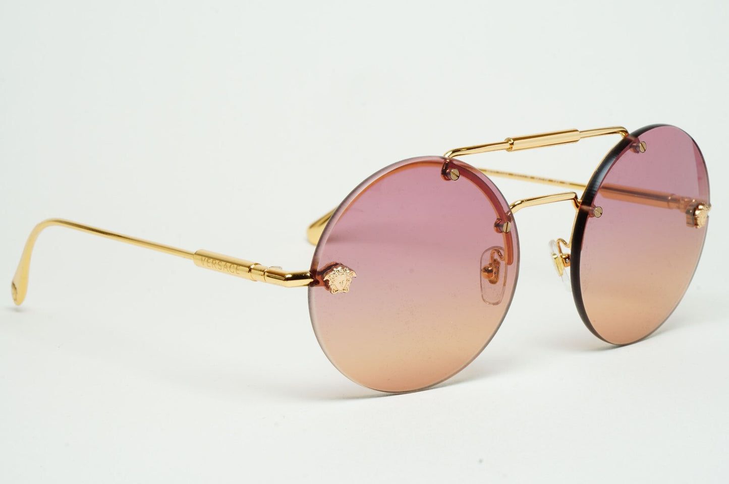 Versace Sunglasses Rimless Round Gold Fuchsia Orange MOD 2244 1002/78