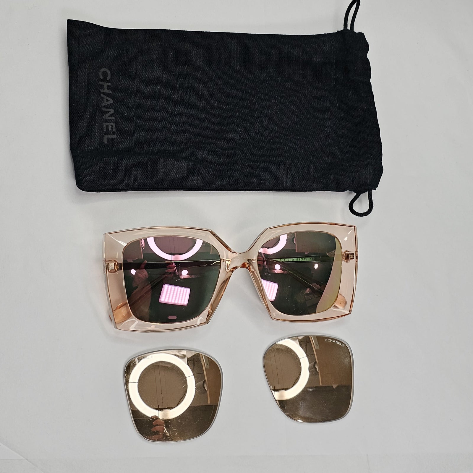 Chanel Sunglasses Pink Mirror Polarized Square Transparent 6051 c.1649/E0 151223