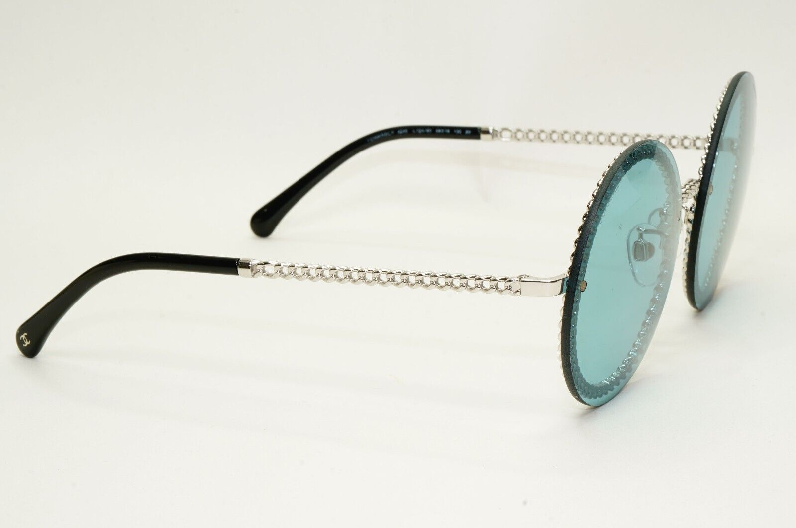Chanel Sunglasses Chain Round Rimless Metal Silver Blue CH 4245 c.124/80