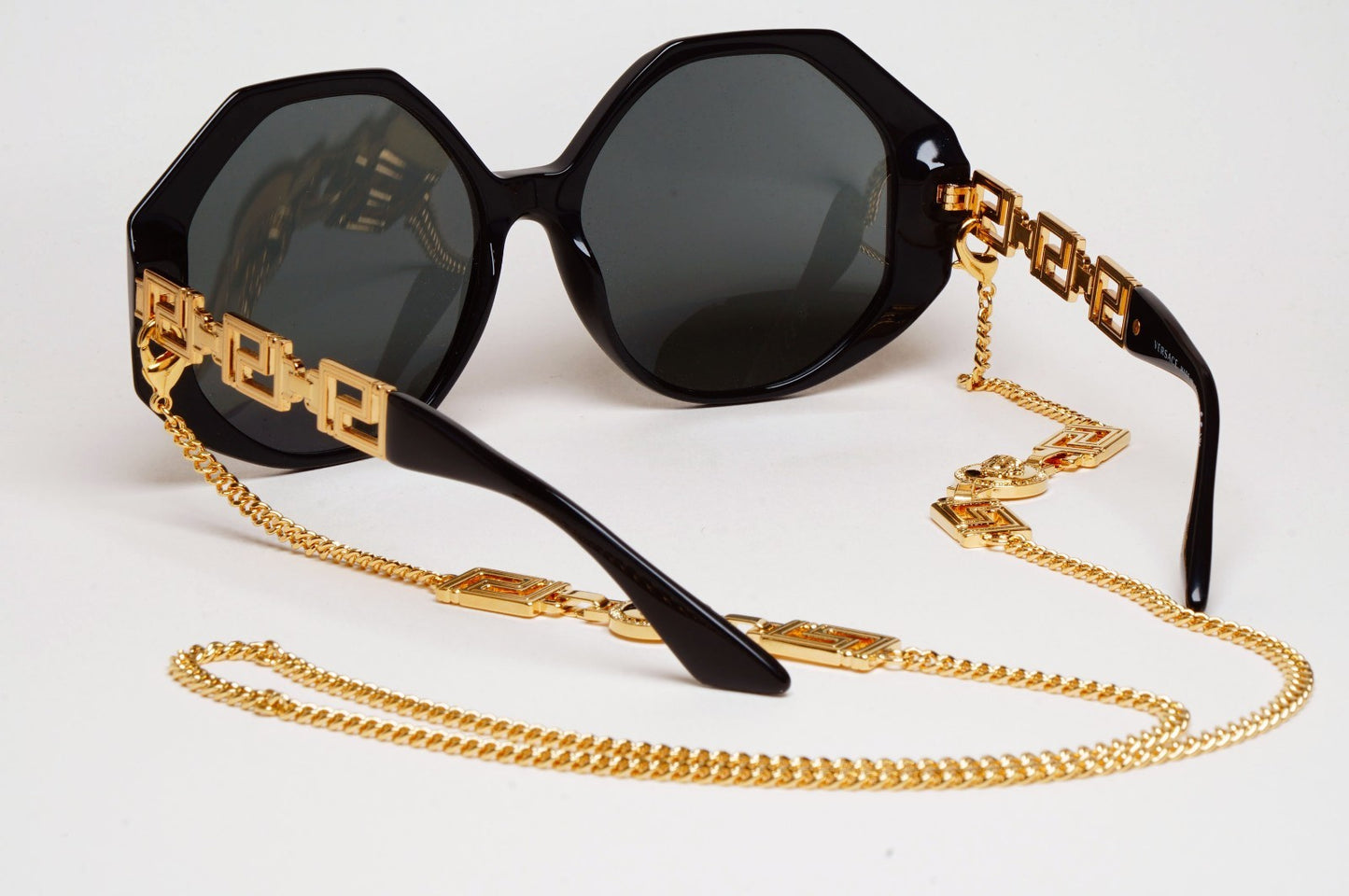 Versace Sunglasses Chain Gold Black Square Octagon Oversized MOD 4395 5345/87