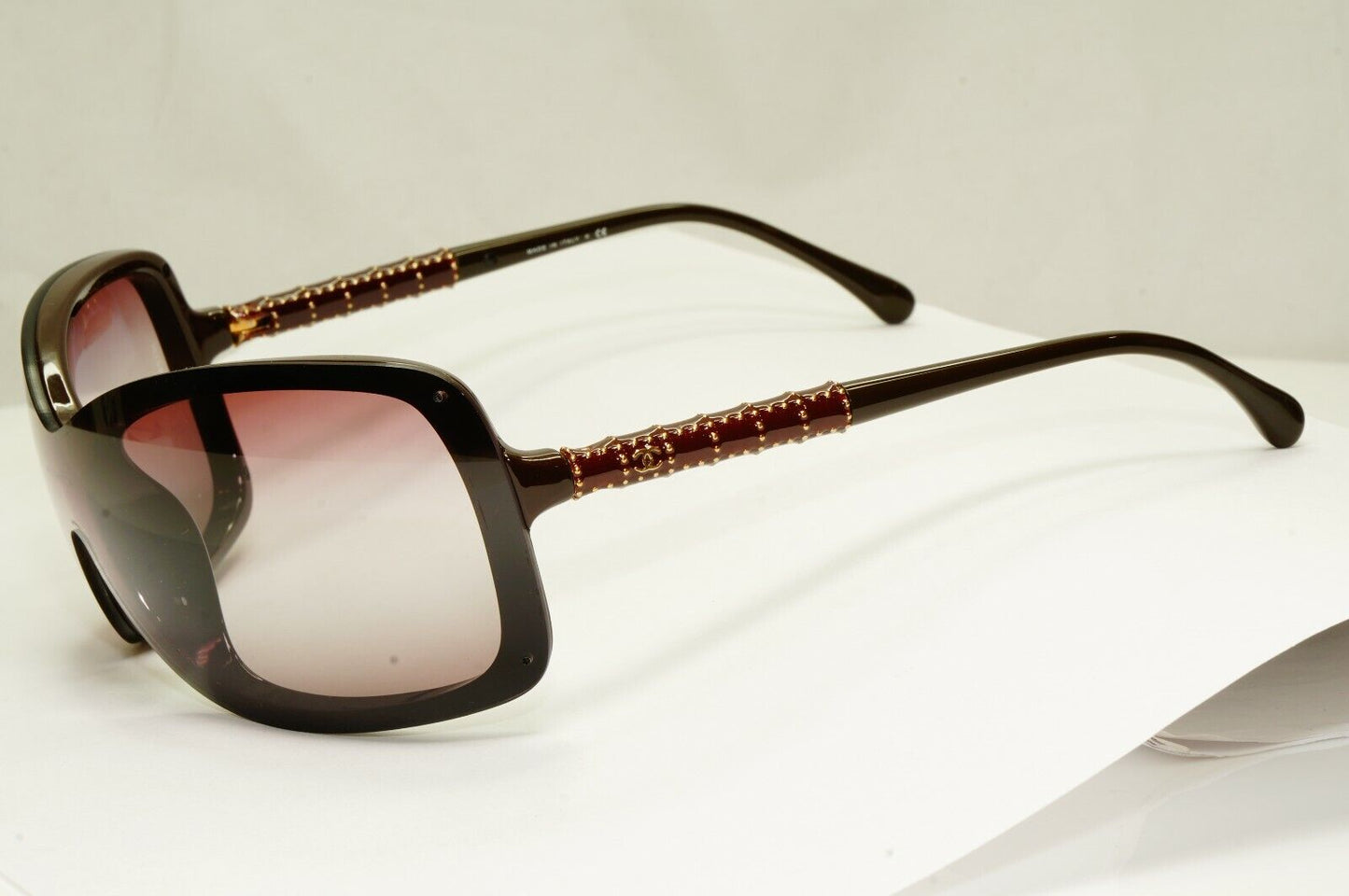 Chanel Burgundy Brown Shield Sunglasses Gold Visor Mask Wrap 6036 638/43 25647