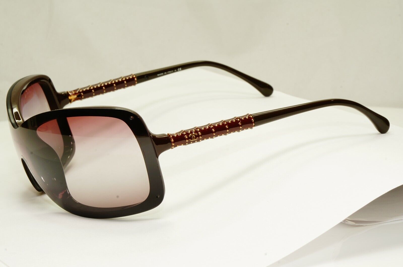 Chanel Burgundy Brown Shield Sunglasses Gold Visor Mask Wrap 6036 638/43 25647