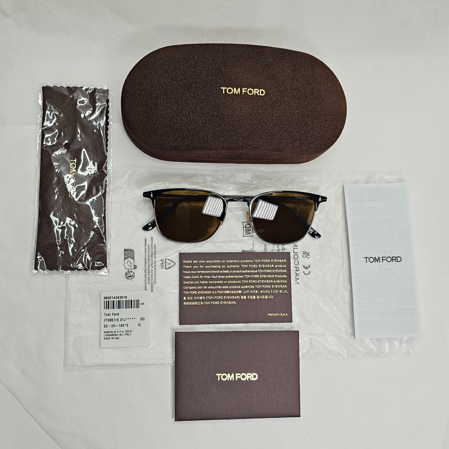 Tom Ford Sunglasses Liv Black Gold Brown Metal Square FT0851 TF 851 01J 52mm