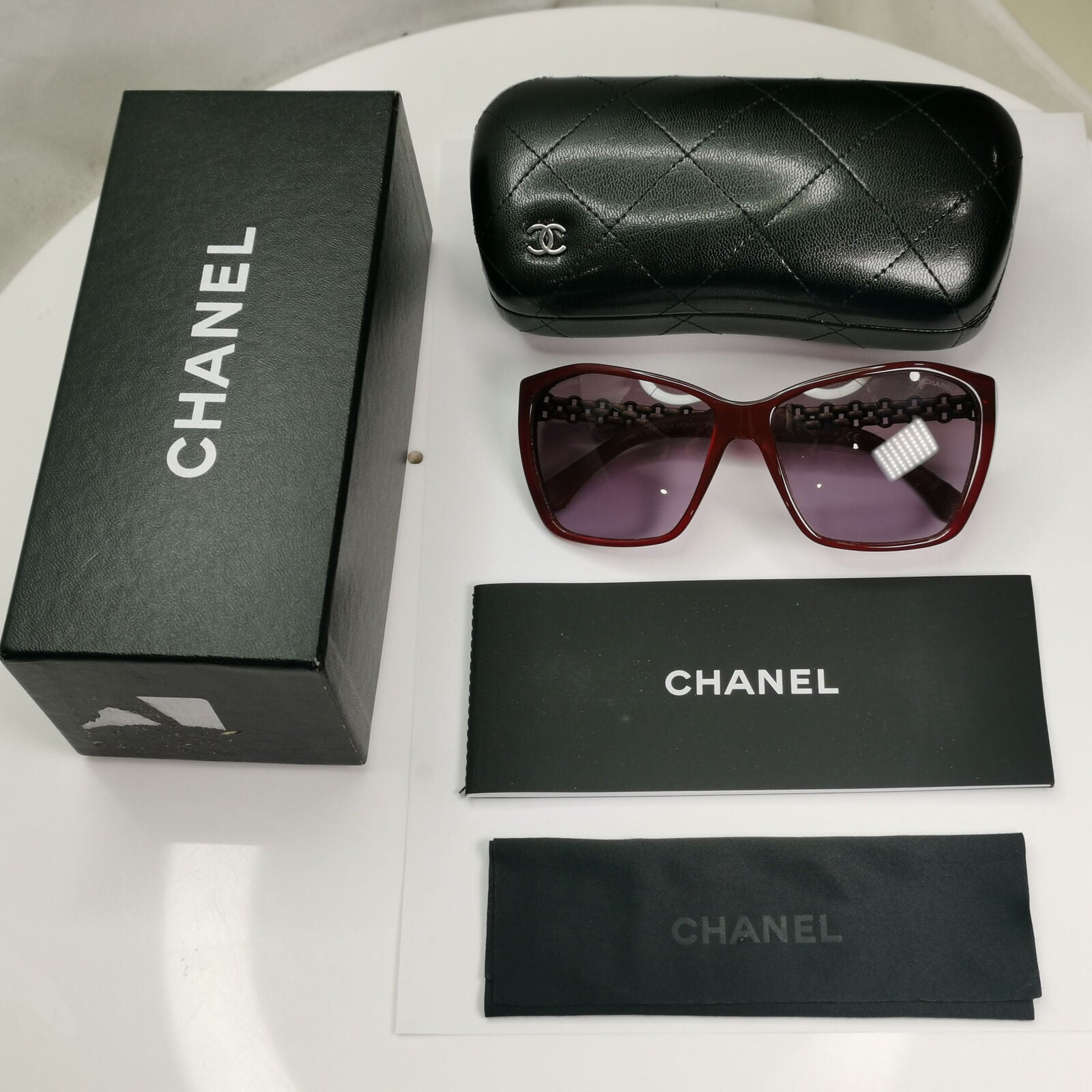 Chanel Leather Chain Sunglasses Red Burgundy Bordo 5327-Q c.1528/S1 110123