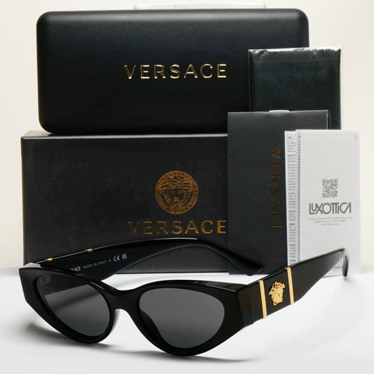 Versace Sunglasses Black Rectangle Grey Gold Medusa MOD VE 4454 GB1/87