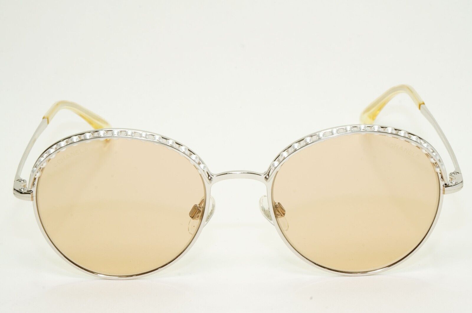 Chanel Sunglasses Pearl Silver Brown Amber Round Metal 4247-H c.124/73 52mm